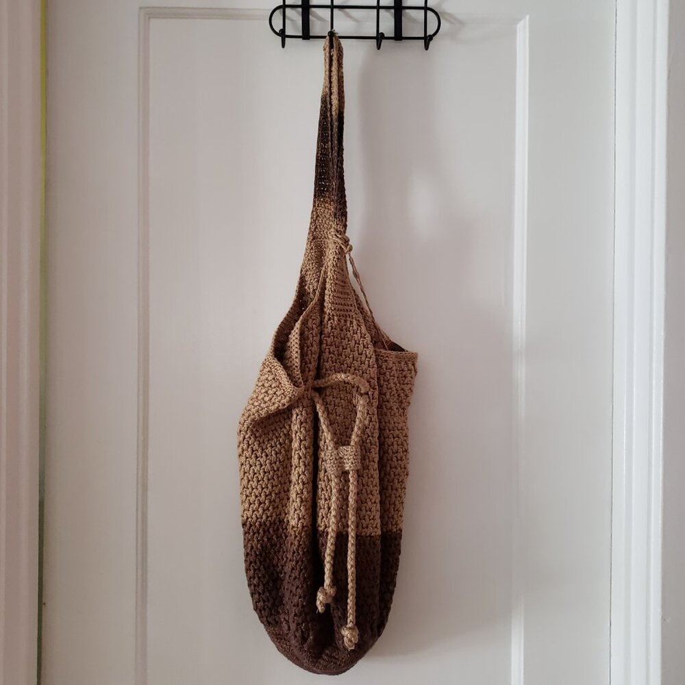 Sakroots Two Tone Tan Brown Slouchy Crochet Hobo Bag